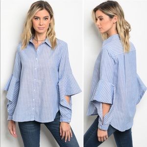 🛑Very J—Chambray Ruffle Sleeve Stripped Button Up!!🛑